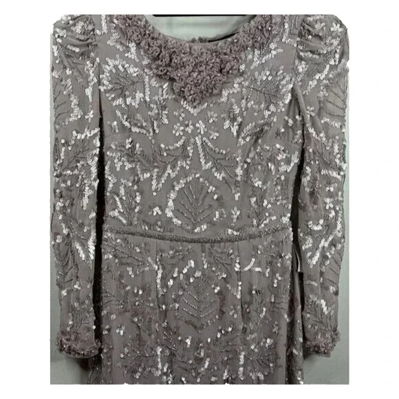 NWT Mac Duggal Sz‎ 4 93595 Embellished High Neck Puff Sleeve Fitted Dress $498